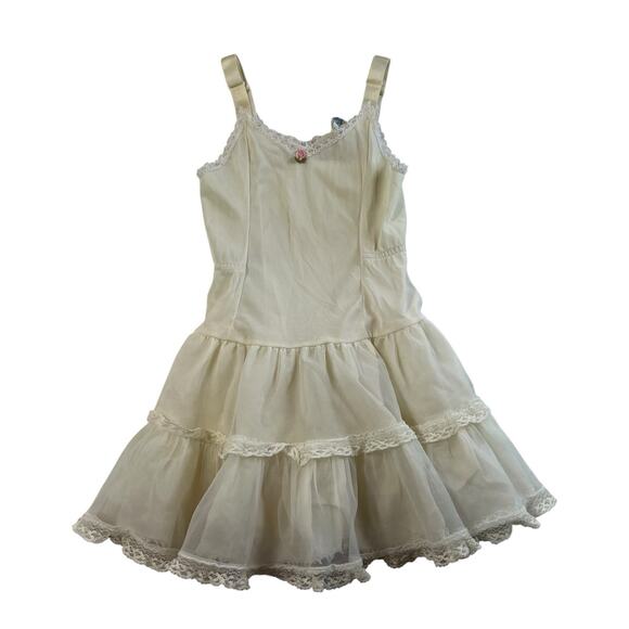 Vintage Girls 5 Her Majesty Dress Slip Petticoat Tutu Frilly Lace Liner Ivory - Picture 1 of 9